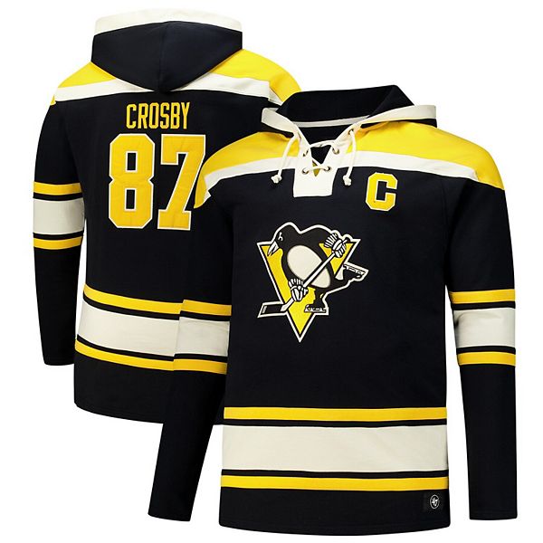 Мужская Футболка 47 Brand Sidney Crosby Черная Pittsburgh Penguins Big & Tall Лонгслив с капюшоном и шнуровкой 47 Brand