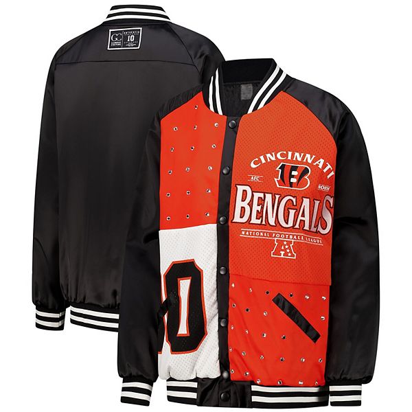 Женская Повседневная куртка Gameday Couture Чёрно-Оранжевая Cincinnati Bengals Oversized Hot Shot Rhinestone Throwback Full-Snap Varsity Bomber Jacket Gameday Couture