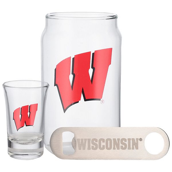 The Memory Company Wisconsin Badgers Three-Pack Beer Glass, 2oz. Shot Glass & Bottle Opener Set The Memory Company