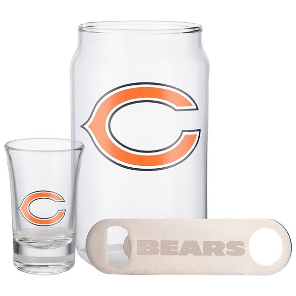 The Memory Company Chicago Bears Three-Pack Beer Glass, 2oz. Shot Glass & Bottle Opener Set The Memory Company