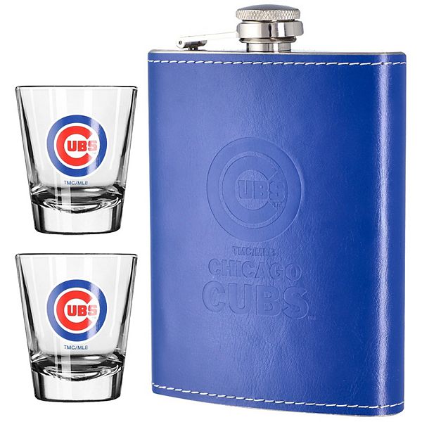 The Memory Company Chicago Cubs Three-Pack 8oz. Leather Flask & 2oz. Shot Glass Set The Memory Company