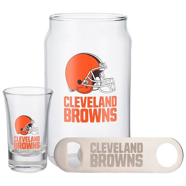 The Memory Company Cleveland Browns Three-Pack Beer Glass, 2oz. Shot Glass & Bottle Opener Set The Memory Company