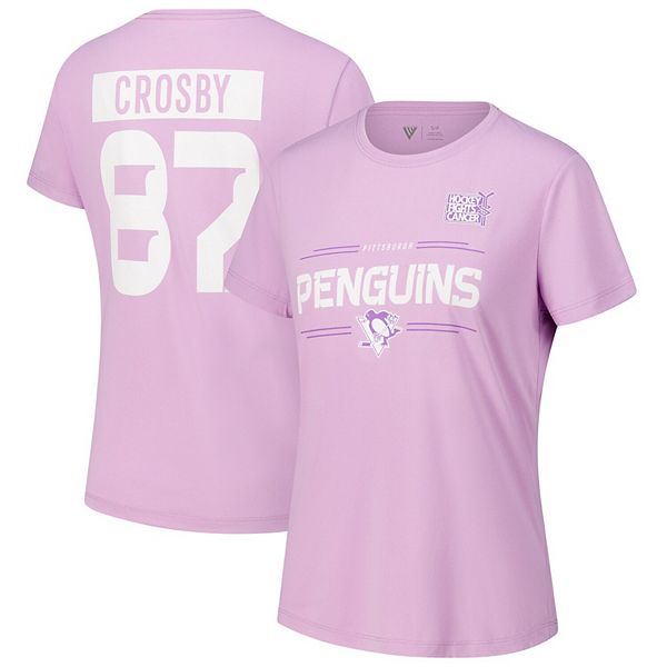 Женская Футболка Levelwear Sidney Crosby Лаванда Pittsburgh Penguins Hockey Fights Cancer Anthem Name & Number LevelWear