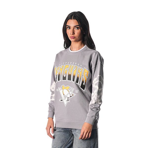 Унисекс Футболка The Wild Collective Серая Pittsburgh Penguins Tie-Dye Double Collar Pullover Sweatshirt The Wild Collective