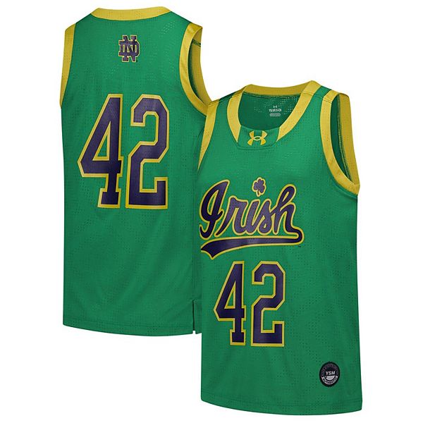 Детская Рубашка Under Armour #42 Зеленая Notre Dame Fighting Irish Реплика Баскетбольной Футболки Under Armour