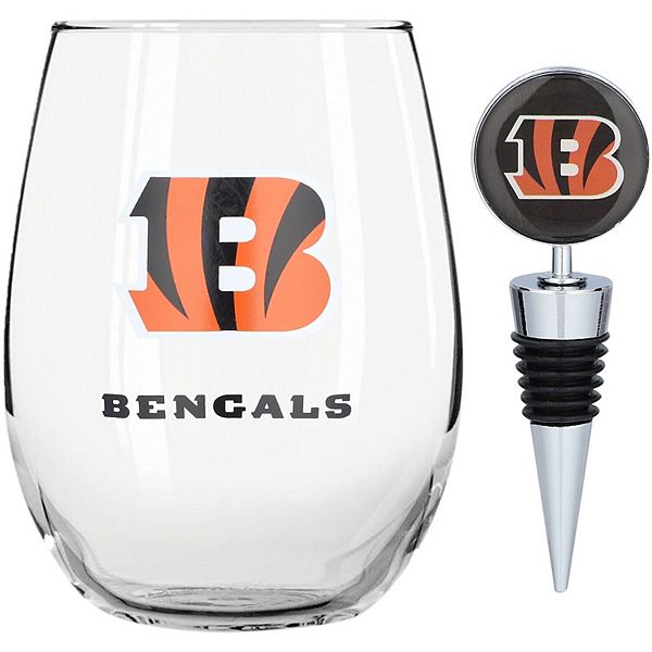 The Memory Company Cincinnati Bengals 15oz. Stemless Tumbler With Wine Bottle Stopper The Memory Company