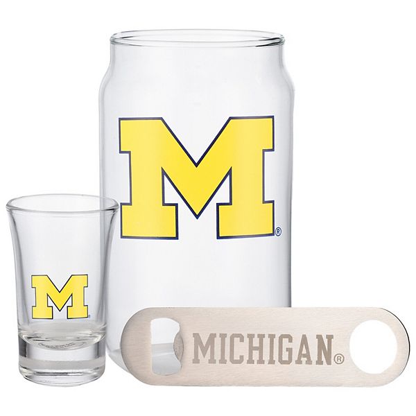 The Memory Company Michigan Wolverines Three-Pack Beer Glass, 2oz. Shot Glass & Bottle Opener Set The Memory Company