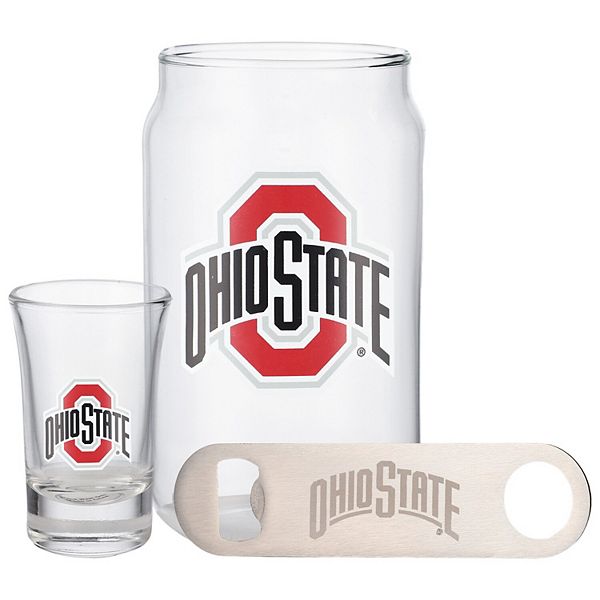 The Memory Company Ohio State Buckeyes Three-Pack Beer Glass, 2oz. Shot Glass & Bottle Opener Set The Memory Company