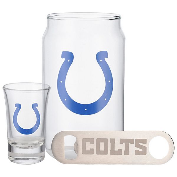 The Memory Company Indianapolis Colts Three-Pack Beer Glass, 2oz. Shot Glass & Bottle Opener Set The Memory Company