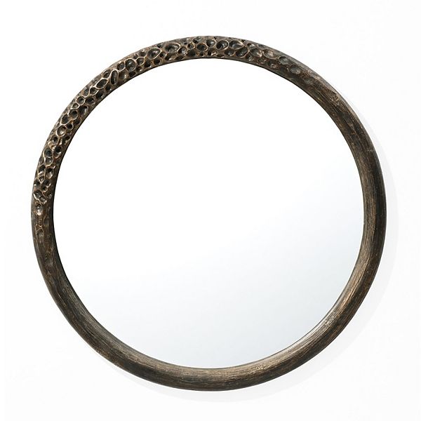 LuxenHome 32-Inch Round Brown Crater MgO Frame Wall Mirror Luxen Home