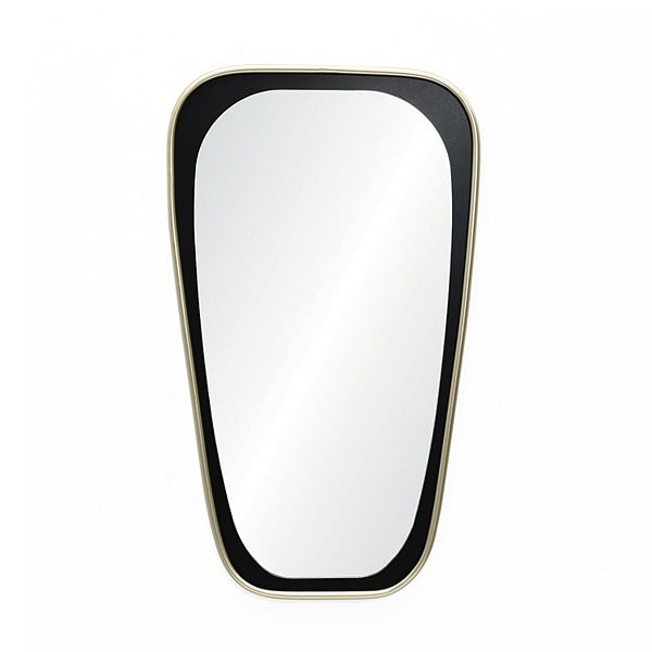 LuxenHome 30-Inch Tall Oblong Slim Black with Gold Iron Metal Frame Wall Mirror Luxen Home