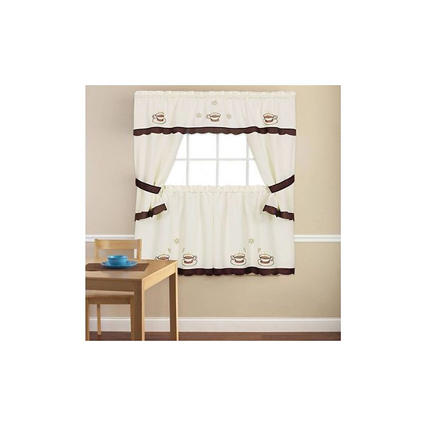 Goodgram Cuppa Joe Complete Cottage Kitchen Curtain Tier & Valance Set - 57 In. W X 36 In. L GoodGram