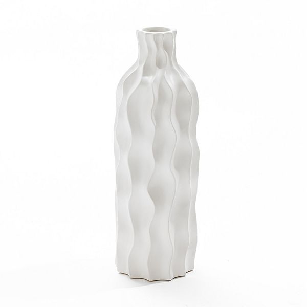 LuxenHome White Waves Ceramic 15.75-Inch Tall Round Vase Luxen Home