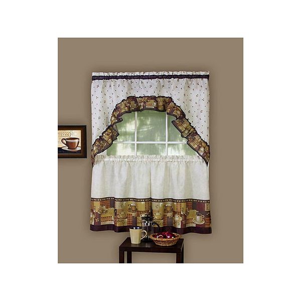 Goodgram Coffee Complete Kitchen Curtain Tier And Swag Set - 58 In. W X 36 In. L GoodGram