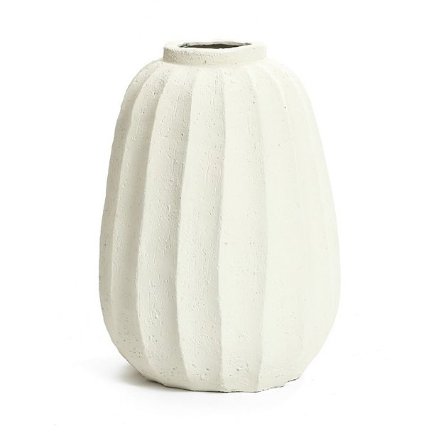 LuxenHome Off White MgO Round Modern Fluted Vase Luxen Home