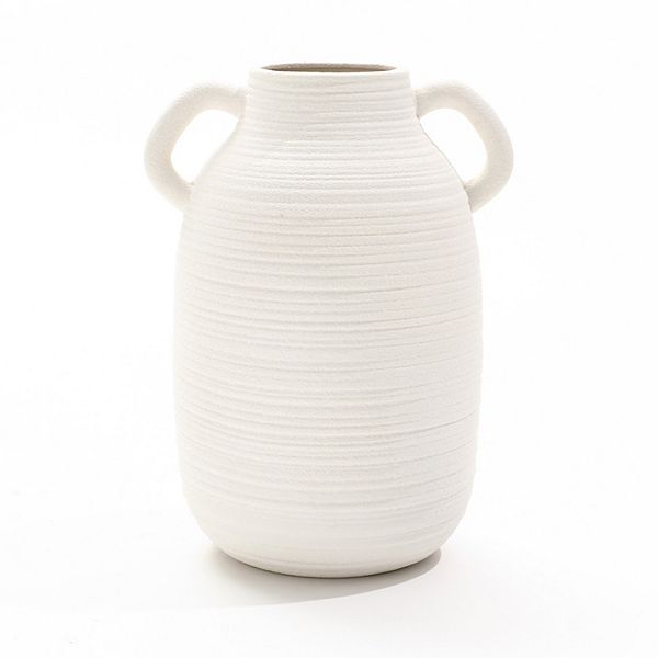 LuxenHome White Ceramic Jug 9.9-Inch Tall Round Vase Luxen Home