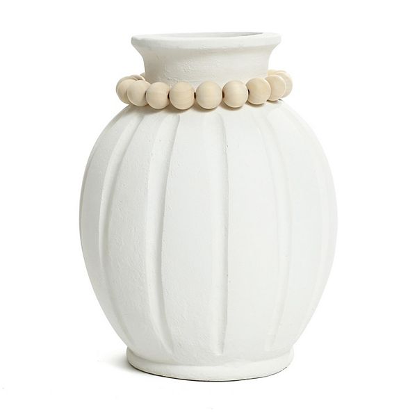 LuxenHome Modern White MgO 15-Inch Tall Round Vase Luxen Home