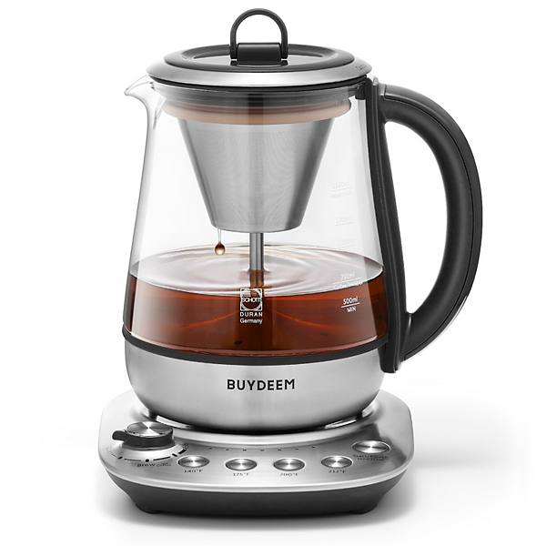 BUYDEEM K176 Tea Maker, 1.5L, Multifunctional Stainless Steel Kettle, Schott Glass, Auto Keep Warm BUYDEEM