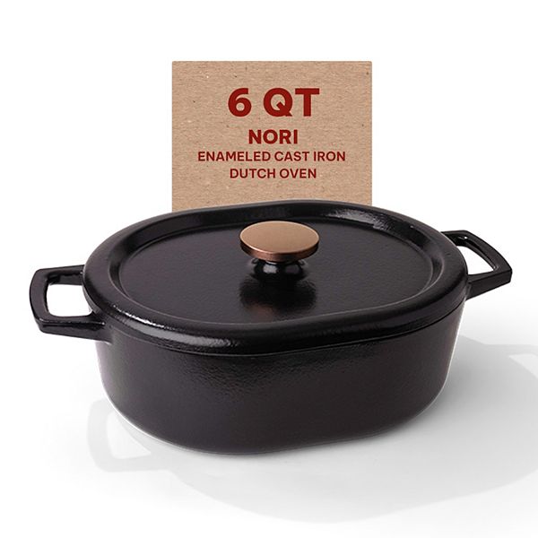 Alva Nori Black Enameled Cast Iron Dutch Oven with Lid & Handles Non Toxic Oven Safe 185.6 Oz ALVA