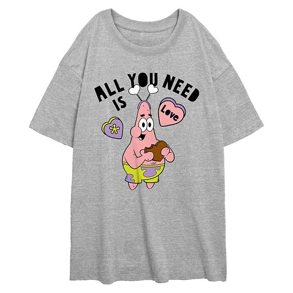 Juniors' Nickelodeon SpongeBob SquarePants Patrick All You Need Is Love Oversized Graphic Tee Nickelodeon