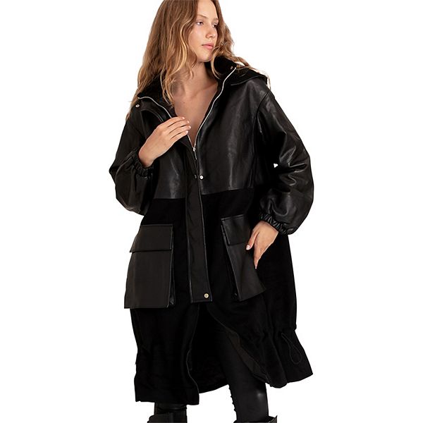 Женская Повседневная куртка Belle & Bloom Back to Black Oversized Leather Panelled Coat Belle & Bloom