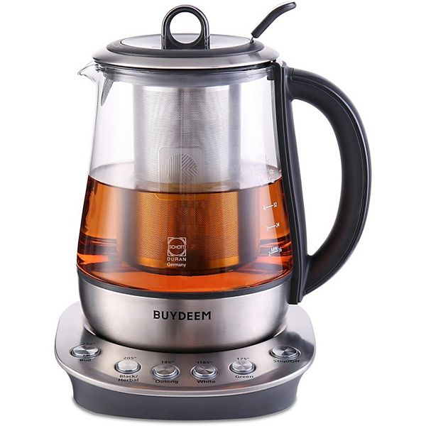 BUYDEEM K2423 Tea Maker, 1.2L, 316 Stainless Steel, Schott Glass, Removable Infuser, Auto Keep Warm BUYDEEM