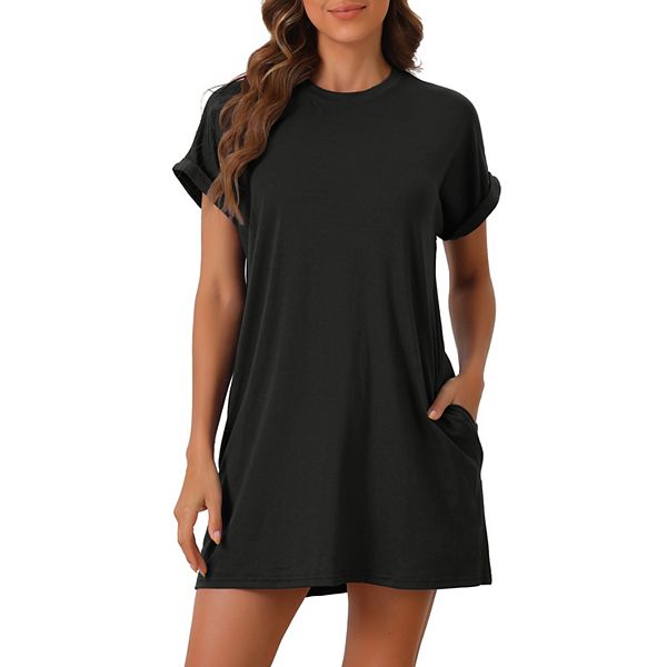 Women's Nightgown Sleep Dress Short Sleeve Crew-Neck Soft Night Dress with Pockets INSPIRE CHIC