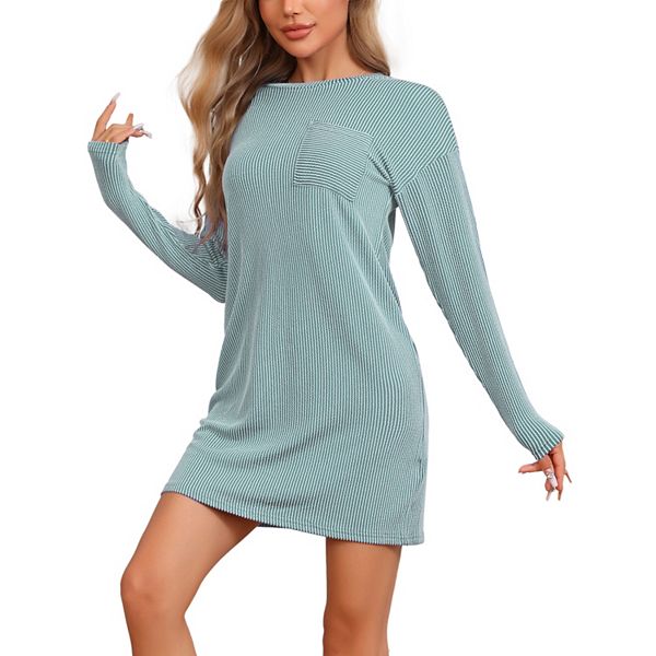 Women's Sleepwear Long Sleeve Nightgowns Crewneck Soft Nightshirts Casual Sleepwear with Pocket INSPIRE CHIC