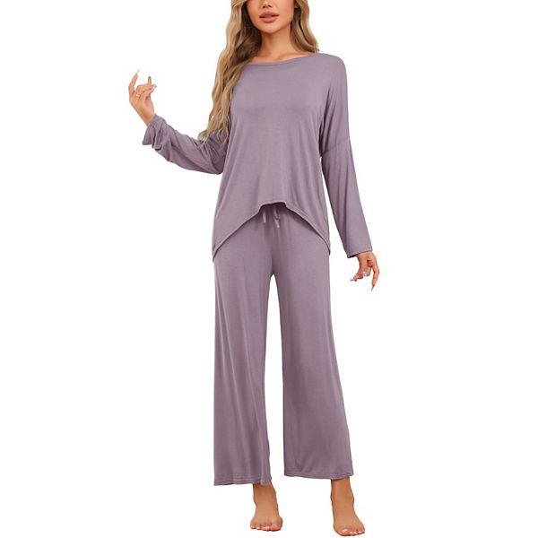 Women's Lounge Sets Soft High Low Top Long Sleeve Pants Fall Pj Sets 2 Piece Comfy Loose Sleepwear INSPIRE CHIC