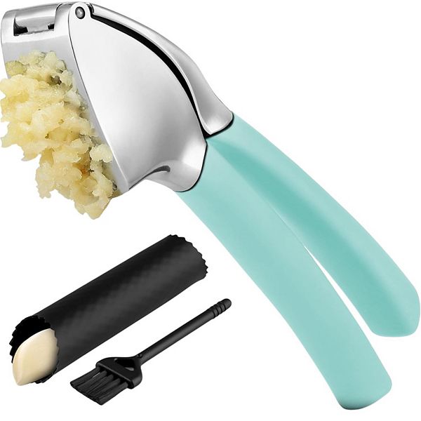 Zulay Kitchen Garlic Press Comfort Grip with Peeler and Brush Zulay