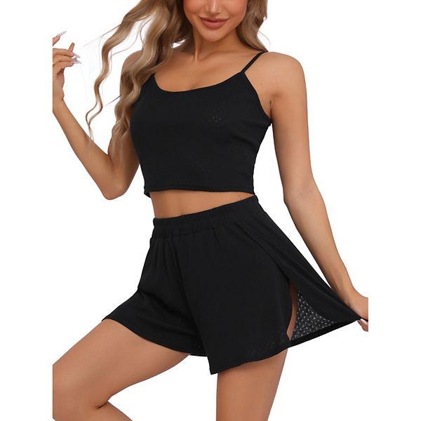 Women's Pajamas Loungewear Soft Round Neck Spaghetti Strap Top and Shorts Pajama Set INSPIRE CHIC