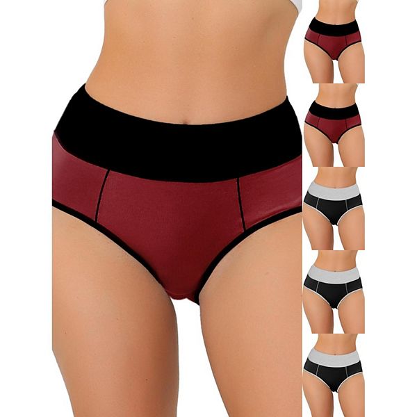 6 Packs Women's High Waist Tummy Control Color-Block Brief, Available in Plus Size INSPIRE CHIC