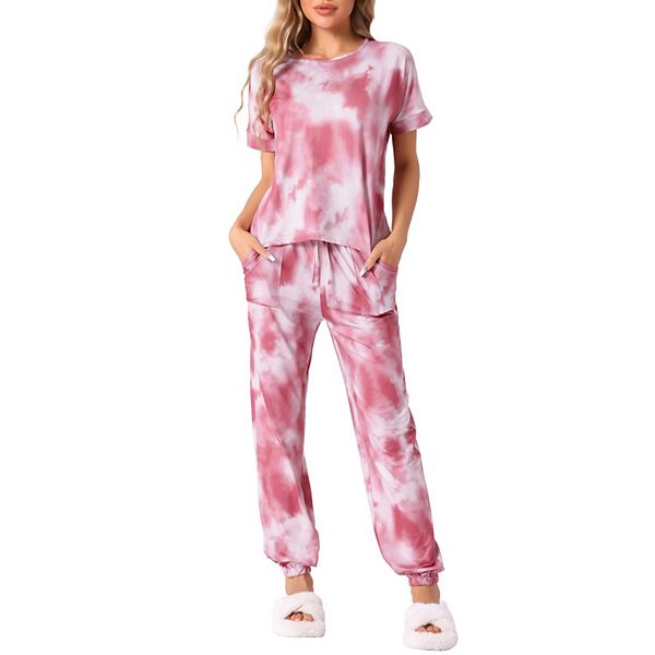 Womens Pajamas Set Soft Sleepwear Tie Dye T-shirt with Pants Pjs Set with Pocket Sweatsuit Outfits INSPIRE CHIC