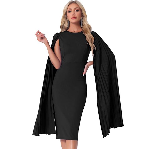 Cocktail Evening Dress for Women's Pleated Cloak Long Sleeve Cape Pencil Dress INSPIRE CHIC