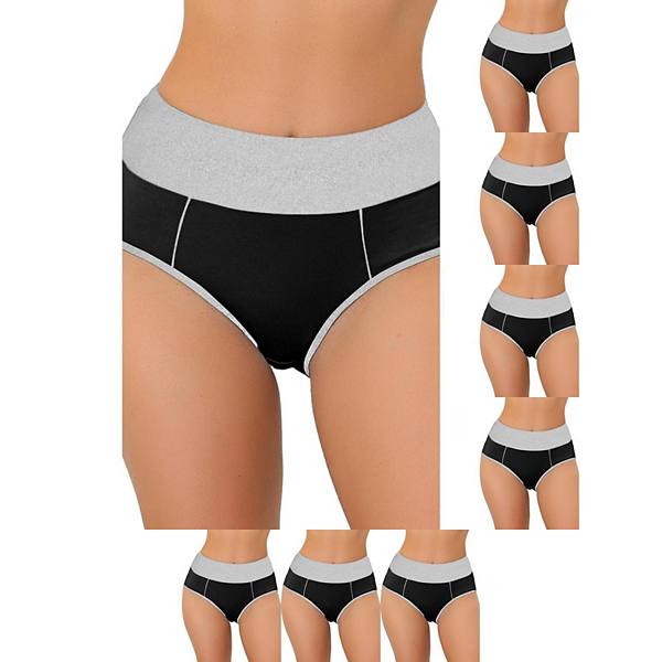 8 Packs Women's High Waist Tummy Control Color-Block Brief, Available in Plus Size INSPIRE CHIC