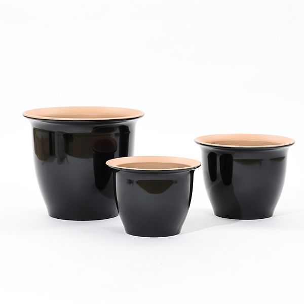 LuxenHome 3-Piece Ebony Black Round Plastic Planter Set Luxen Home