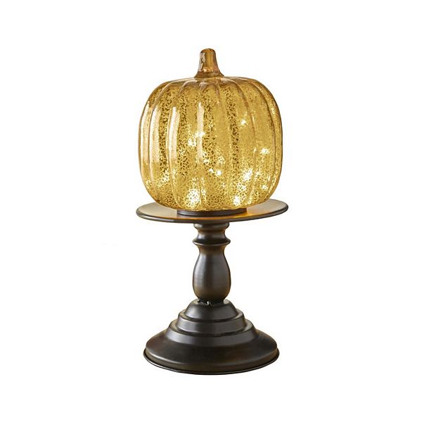 BrylaneHome 141/2H X 6Diam Pre-Lit Glass Pumpkin On Standard BrylaneHome