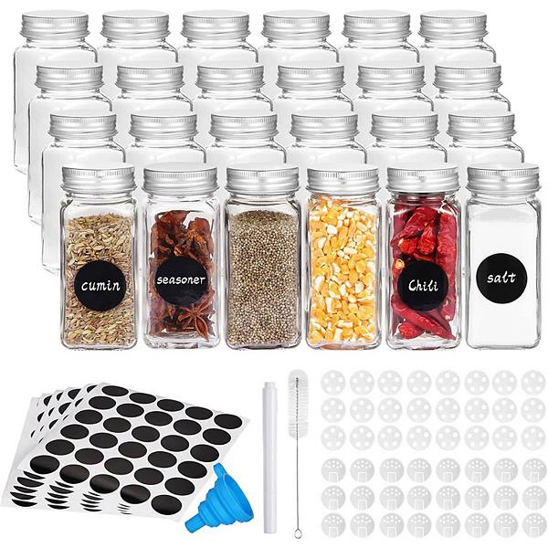 24 Pcs Glass Spice Jars With Labels, 4 Oz Empty Square Spice Bottles, Seasoning Jars GARVEE