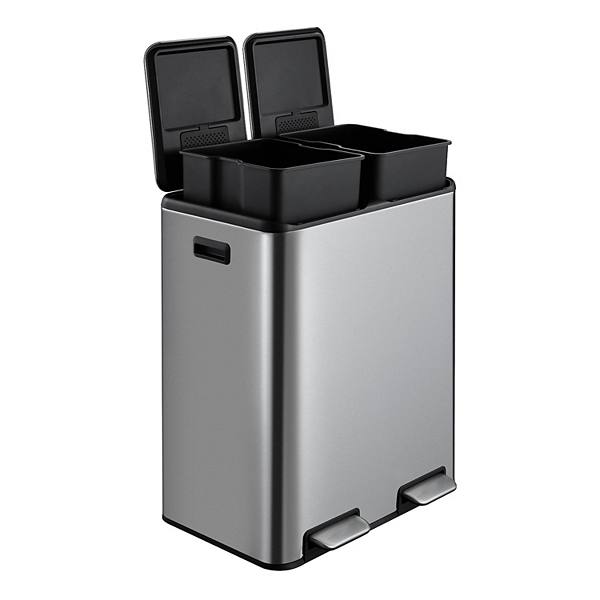 16 Gallon Rectangular Hands-Free Dual Compartment Recycling Kitchen Step Trash Can GARVEE