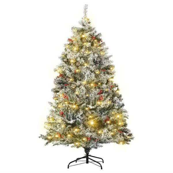 6.5 Ft Artificial Pre-Lit Tree, Snow Flocked Xmas Tree with 500 Colorful Lights & 928 Branch Tips GARVEE