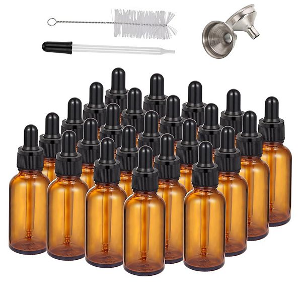 24 Pcs Amber Glass Dropping Bottles, 30ml Eye Dropper Bottle, Mini Essential Oil Dropper Bottles GARVEE