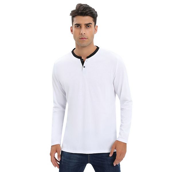 Mens Long Sleeve Henley Shirts Casual Tee Shirts Crew Neck Regular Fit Button Pullover T-Shirts Kojooin