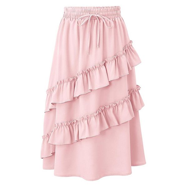 High Waisted Ruffle Soft Cotton Long Maxi Skirts with Elastic Waistband for Kid Girls 3-14 Years Kojooin