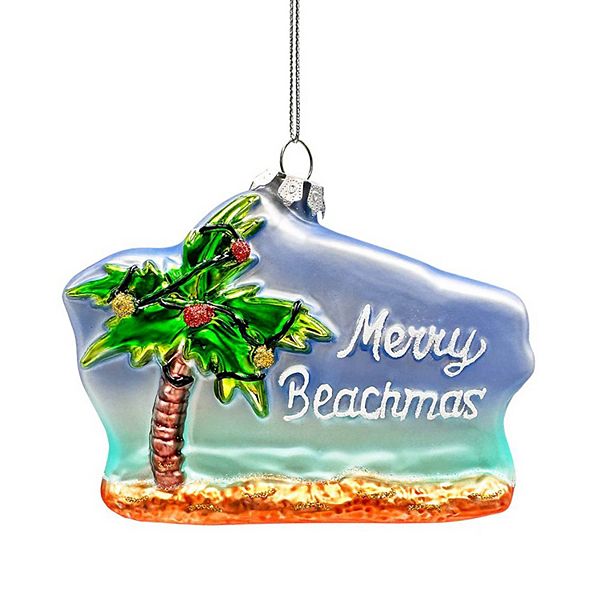 Merry Beachmas Christmas Palm Tree Glass Ornament, Xmas in July Tropical Decor OrnamentallyYou