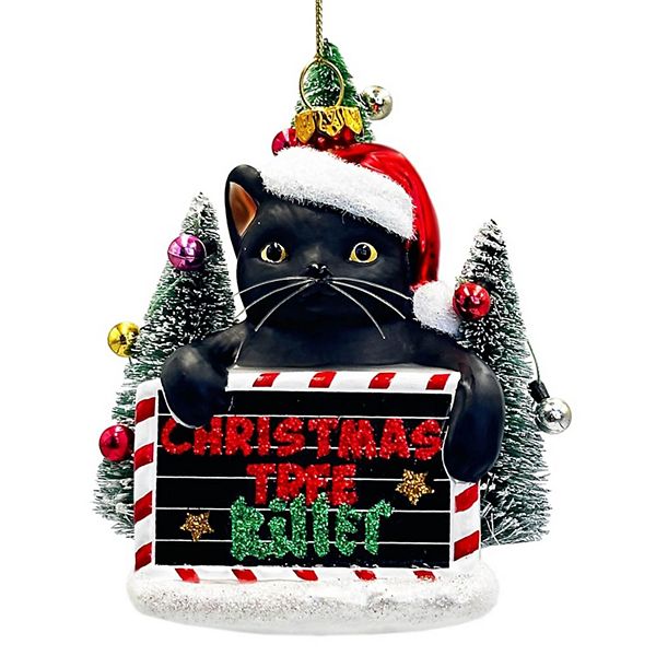 Christmas Tree Killer Funny Black Cat Glass Christmas Ornament, Whimsical Funny Tree Decor OrnamentallyYou