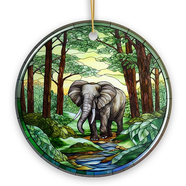 Gentle Giants Elephant Stained Glass Style Ceramic Ornament, African Animals Christmas Gift Decor OrnamentallyYou