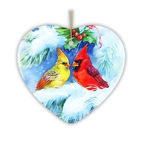 Watercolor Cardinal Mistletoe Romance Christmas Ornament OrnamentallyYou