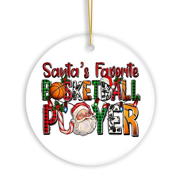 Santa’s Favorite Basketball Player Plaid Christmas Ornament, Athelete Gift OrnamentallyYou