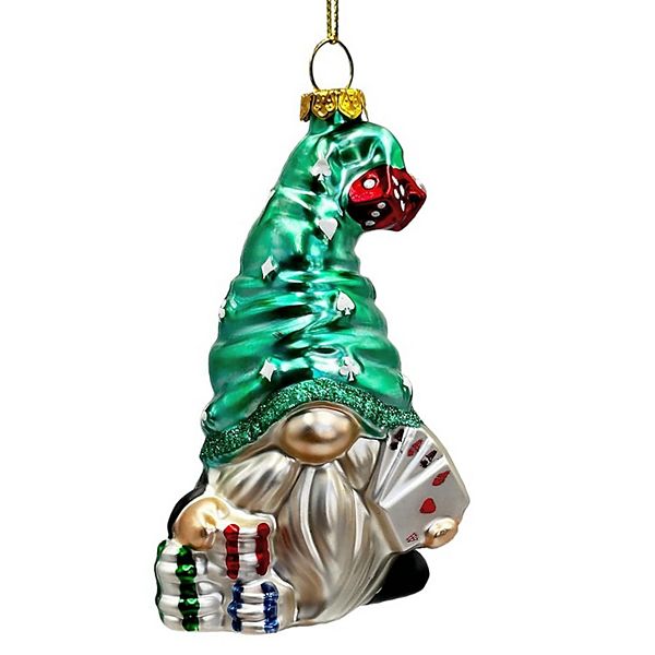 Casino Poker Gnome Glass Ornament, Cute Christmas Gambler OrnamentallyYou