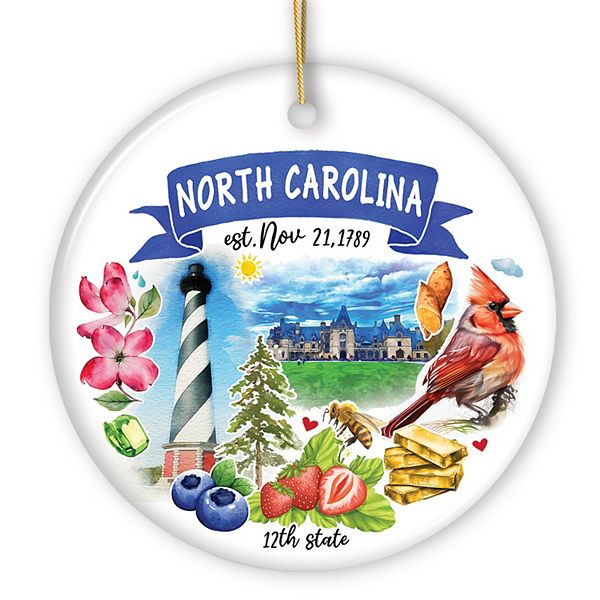 Artistic North Carolina State Themes and Landmarks Christmas Ornament OrnamentallyYou